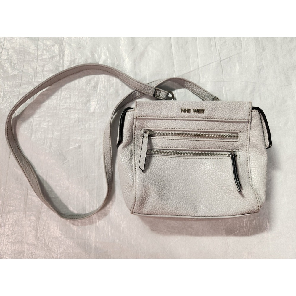 Nine West Purse Gray Grey Crossbody Bag Multi Compartments Faux Leather EUC